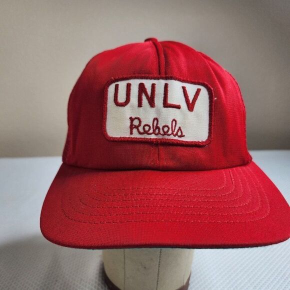 Vintage 70s 80s UNLV Adjustable Snap Back Hat Red Script Logo